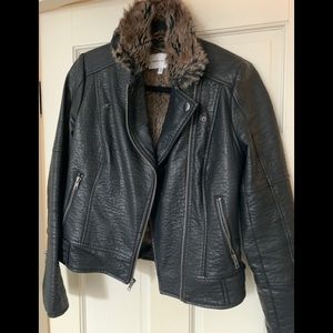 Leather and fur cupcakes and cashmere Moto jacket